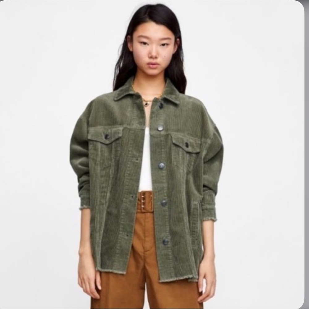 Zara Jackets & Coats | Zara Green Corduroy Pocket Jacket | Size S  | oversized
